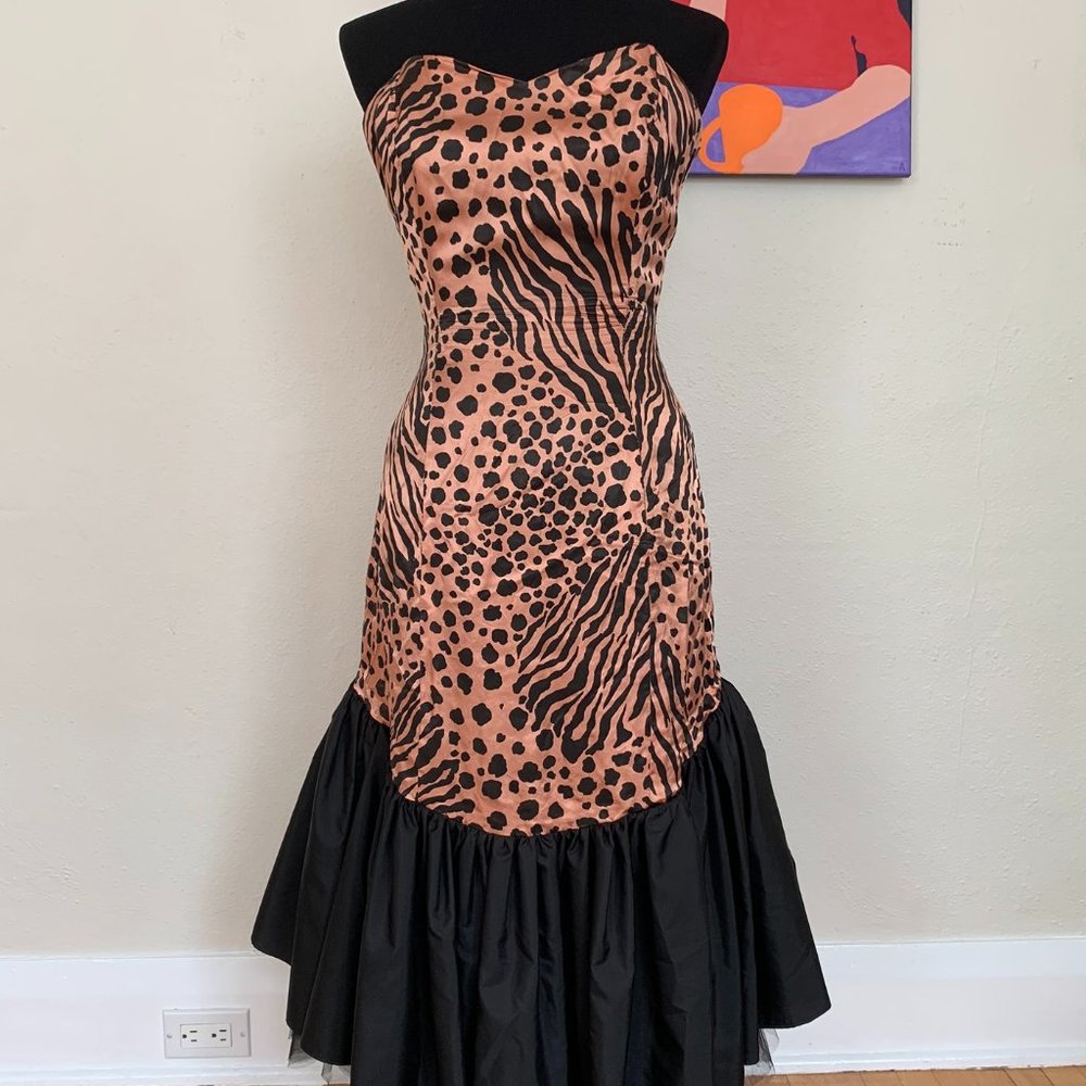 Vintage 80s leopard print dress sz XS